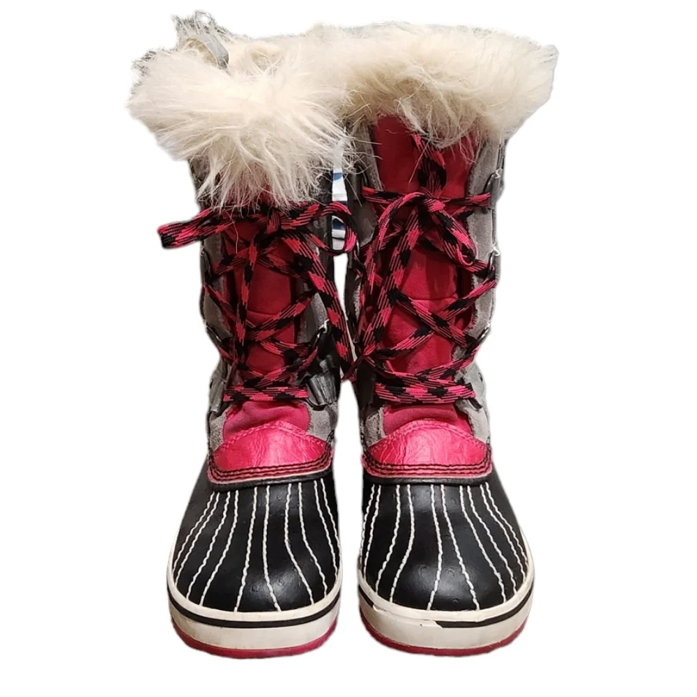 Sorel Joan of Arctic Faux Fur Lace Up Grey/Pink/Black Winter Snow Boots 4